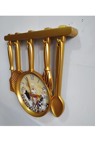 Altın Varaklı Aşçı Mutfak Duvar Saati 30x32 Cm Camsız (487199720) Altın