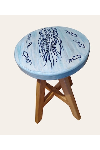 Sea Stoll Tamamı El Yapımı Deniz Anası Ahşap Tabure