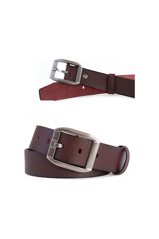 Özel Kutulu Hakiki Deri Bordo Erkek Kot-kumaş Pantolon Kemer