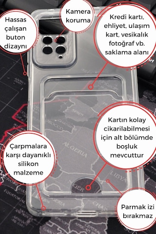 Xiaomi Redmi Note 11 Pro Uyumlu Kredi Kartlıklı Şeffaf Kılıf Kamera Korumalı