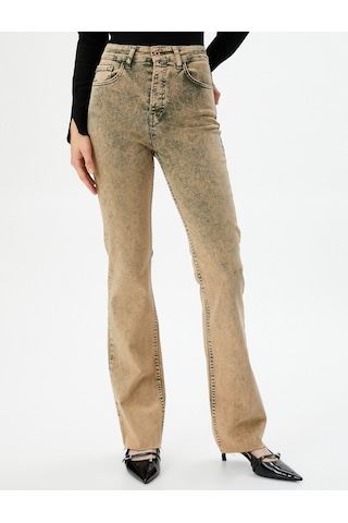 Koton Eskitilmiş Hafif İspanyol Paça Kot Pantolon Dar Kesim Standart Bel Pamuklu Cepli - Victoria Slim Jeans Haki 4wal40136mw 4WAL40136MW894 Haki