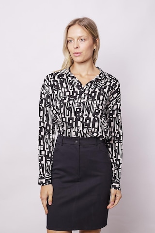 Kadın Likrasız Viskon Vual Desenli Yakalı Düşük Omuzlu Uzun Kol Şık Gömlek-Geometri Geometri