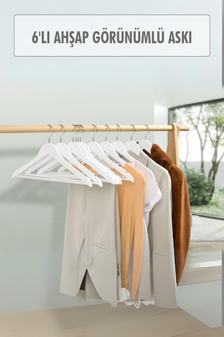6 Lı Ahşap Görünümlü Askı Beyaz 44 Cm Beyaz