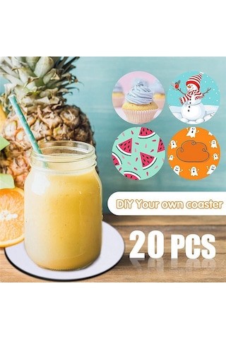 Xurunkeji Sublimasyon Boş Bardak Altlıkları Daire Sublimasyon Boş Bardak Matı Sublimasyon Yuvarlak Isı Transfer Bardak Matı, 3,5 İnç 20 Paket Beyaz