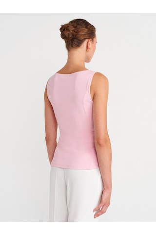 Dilvin 21001 Kayık Yaka Peplum Top-toz Pembe Toz Pembe