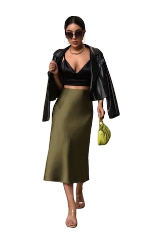 Kadın Saten Kalça Balık Etek Ordu Yeşili