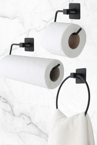 Modern Yapışkanlı Wc Kağıt Havlu Solo Havlu Ve Havlu Tutucu Siyah