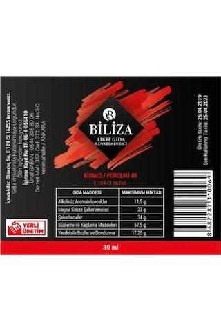 Biliza Sıvı Gıda Boyası Kırmızı 30 ML