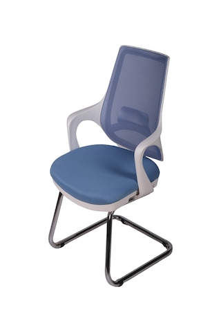 Ofisbazaar Buya Beyaz Fileli Misafir Koltuğu Ergonomik Toplantı Ve Bekleme Koltuğu Açık Mavi Açık Mavi