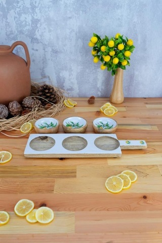 Bambum Kangura - Mango Ağacı 4 Parça Çerezlik Sunumluk Limon Desen Ahşap