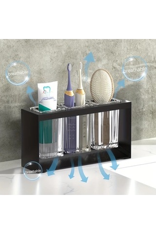 Fastbuy Dream011 Siyah 3 Fincanlık Tutucu Banyo Düzenleyici Su Filtreli Bardak Diş Fırçası Tutucu Elektrikli Stand Siyah