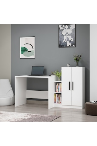 Dekorosso Dekorosso Stic Dolaplı Çalışma Masası Beyaz
