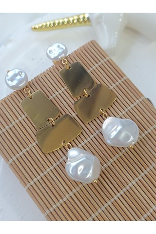 Pullu İncili Küpe Altın