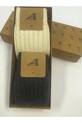 Setkek8068x2 Mae Kalın Cashmıre Erkek Çorap M.antrasit-ekru Ekru