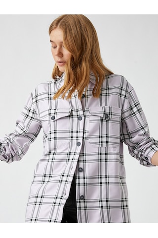 Koton Ceket Gömlek Kareli Shacket Oversize Lila Ekoseli 1yak68608pw Lila