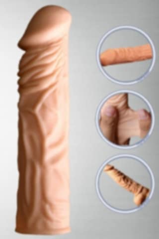 Erofoni Yeni Nesil Ucu 5 CM Dolgulu Ultra Süper Realistik 19 CM Uzatmalı Penis Kılıfı﻿﻿