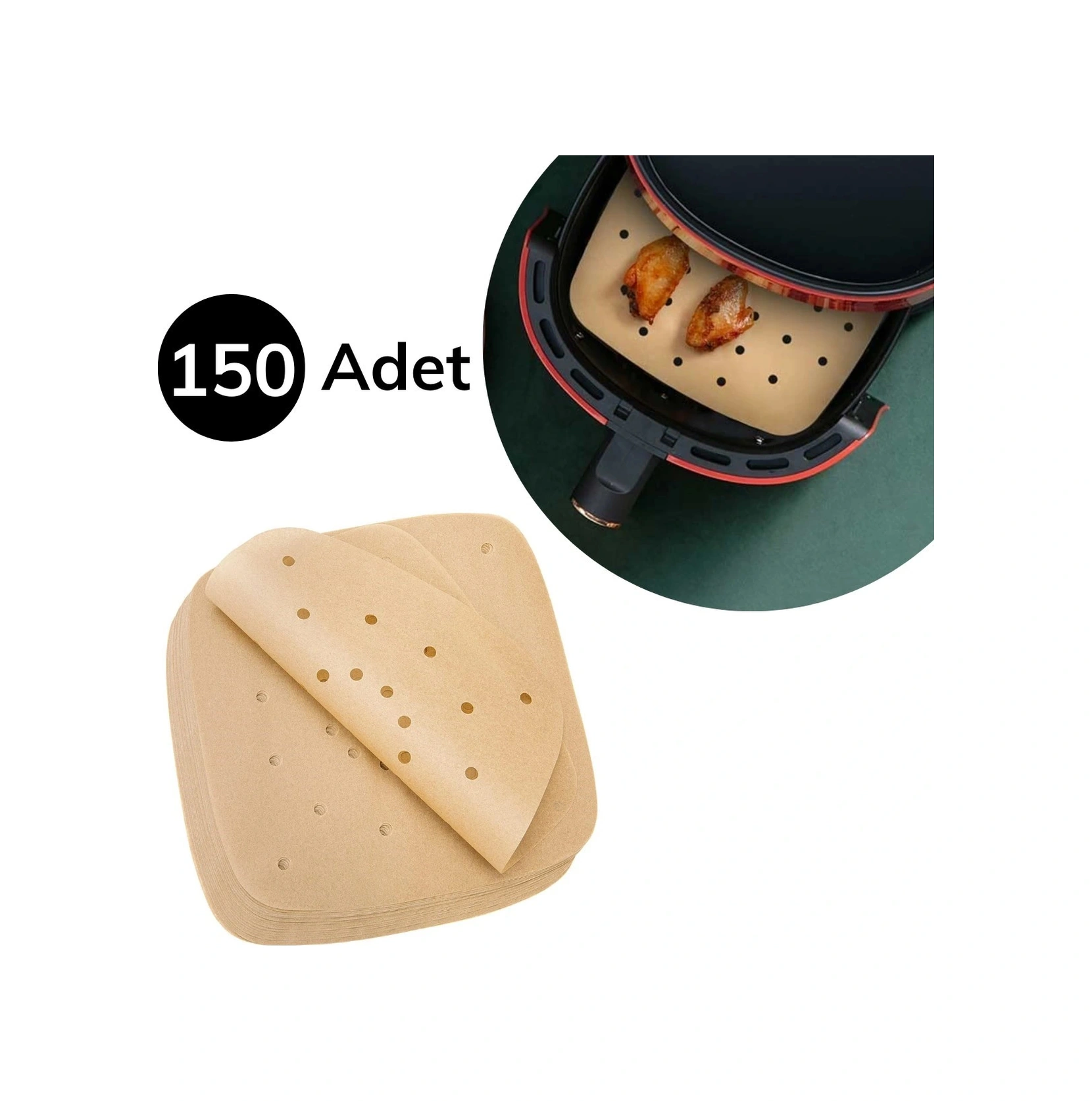 150 Adet Air Fryer Pişirme Kağıdı Tek Kullanımlık Hava Fritöz Yağ Geçirmez Yapışmaz Gıda Pişirme Kağ