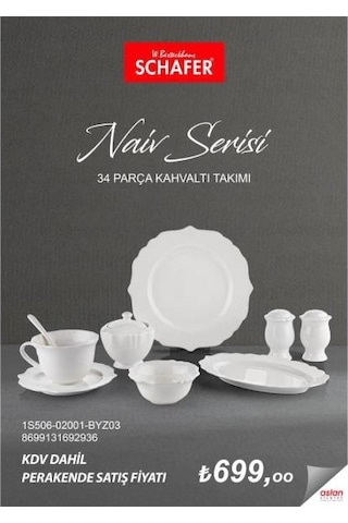Schafer Naiv 34 Parça Beyaz Porselen Kahvaltı Takımı-byz03 Beyaz