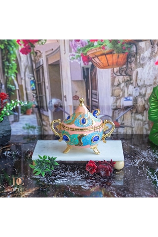 Dmt Copper Home Gaziantep Renkli Zamak Şekerlik Kase Yükseklik 11 Cm Genişlik 13 Cm& Kaşık Dahil