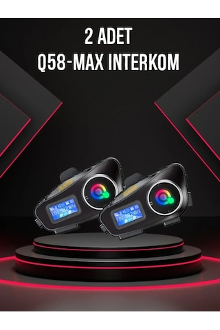 2 Adet Q58 Max 400m Telsiz Özellikli 2 Kişi Bağlantılı Bluetooth Kask Kulaklık Ekranlı