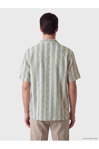 Lcwaıkıkı Classic Yeşil Regular Fit Çizgili Keten Görünümlü Erkek Gömlek