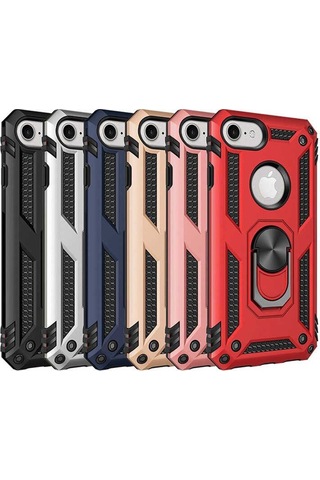 Apple Uyumlu iPhone 7 Kılıf Sert Silikon Yüzüklü Stand Özellikli Kapak