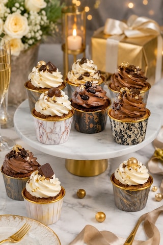 Cupcake Kapsülü 24'lü Mermer Desenli Gold Varaklı Asetat Kutulu Kek Ve Muffin Pişirme Kapsülü