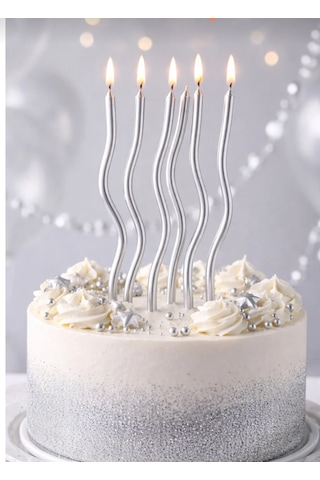 Shop Gümüş Renk Kıvrımlı Doğum Günü Mumları 6 Lı Set Pasta Süs Mum Doğum Günü Pasta Süsleme