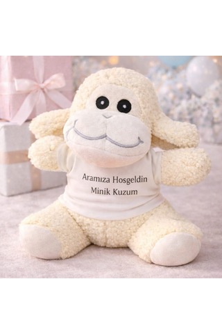Çocuk Odası Süsü Dekor Objesi Aramıza Hoşgeldin Minik Kuzum Tişörtlü Sevimli Peluş Kuzu Çok Renkli