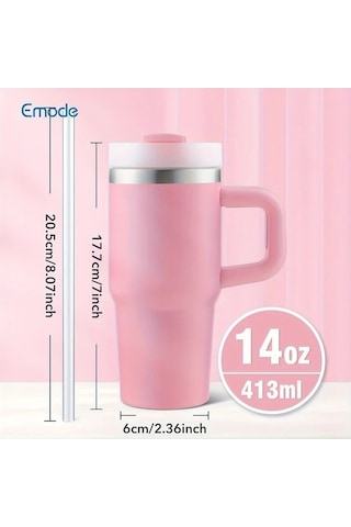 Trendooze 414ml Sunshine022 Gül Kırmızı Sızdırmaz Termos Mug Bpa Free Pastel Mat Taban Kullanışlı Gül Kırmızısı
