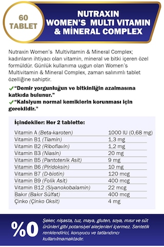 Nutraxin 2'li Multivitamin Kadın, Multivitamin & Mineral Complex