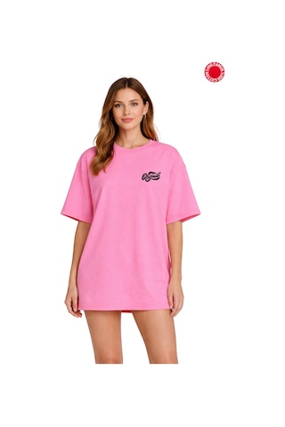 Unisex Oversize Pembe Original Baskılı Tişört %100 Pamuk Minimal Salaş Günlük Streetwear T-shirt Pembe