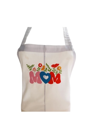 Benim Annem İlkbahar Çiçekleri Nakışlı Keten, Chef Mutfak Önlüğü