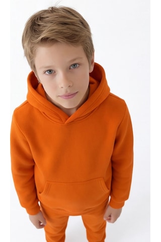 Esila Kids Çocuk Eşofman Takımı Kapüşonlu 3 İp 5-10 Yaş Turuncu