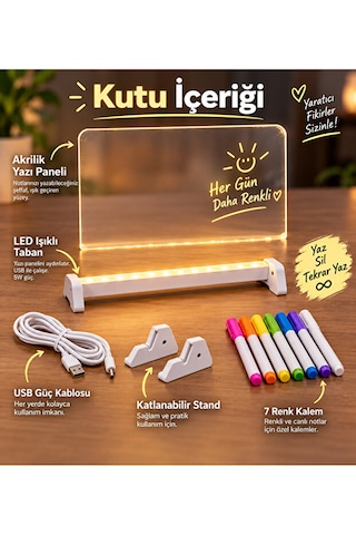 Led Işıklı Yazı Tahtası Akrilik Not Panosu Usb 5w Masaüstü Dekoratif Gece Lambası Şeffaf