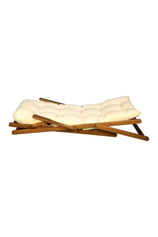 Motoryagmarket Tembel Kademeli Kolçaklı Ahşap Şezlong -Puf Minderli