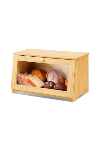 Doğal Bambu Ekmek Kutusu, Yuvarlak Saplı Ve 39x23x18 Cm Ebatlarında A