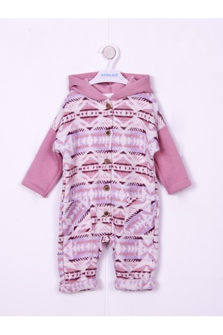 Aydodo Pembe Etnik Desen Kapşonlu Bebe Tulum Pembe