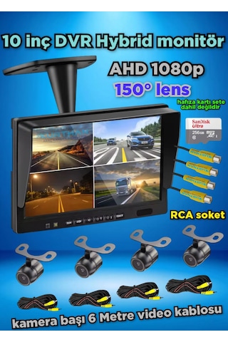 Dvr Hybrid 10'' Ekran + 4 Adet Ahd 1080p Kelebek Kamera Seti
