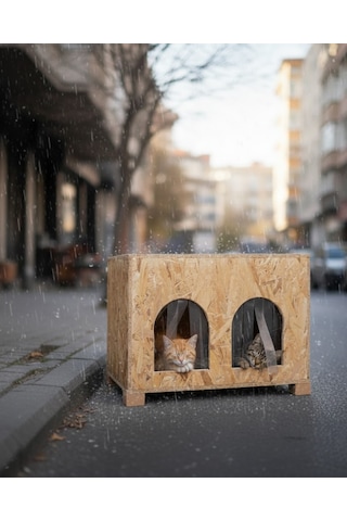 Reyo Kedi Evi Dış Ortam Uygun Ahşap Kedi Evi Double Osb 61 x 41 x 36 CM