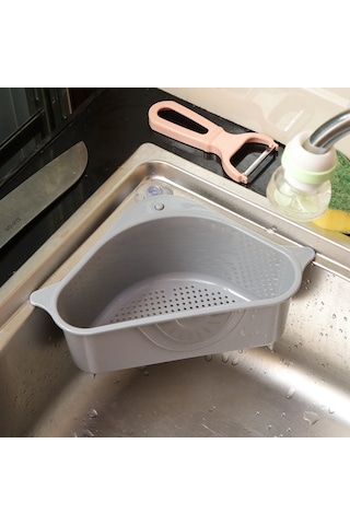 Vkemall Mutfak Lavabo Üçgeni Sucuklu Sulama Sepeti, Asılabilir Meyve Sebze Kabuğu Depolama, Sponge Ve Mendil Tutabilir Plastik Sepet Gri