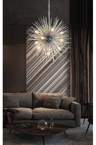 Lampaluce Riccio-2 Modern 12'li Sarkıt Avize 60cm - Krom - Gümüş Nikel Krom