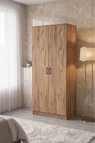 Anka Gardrop Askılı Elbise Dolabı Raflı Elbise Dolabı Çam