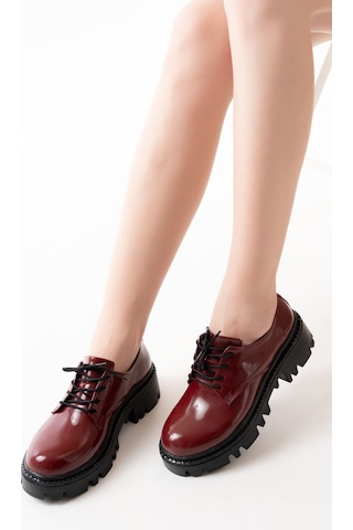 868-754 Bordo Rugan Bağcıklı Günlük Yüksek Tabanlı Loafer Ayakkabı Bordo
