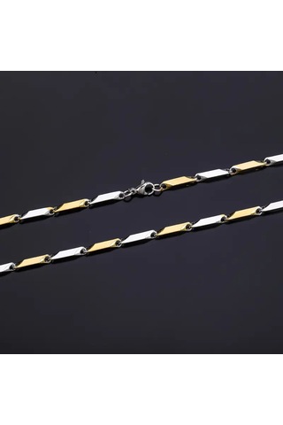 Çelik Kolye Titanyum Melon Düz Model 3 Mm Kalınlık 55 Cm Uzunluk Altın Sarısı Gümüş Altın - Gümüş