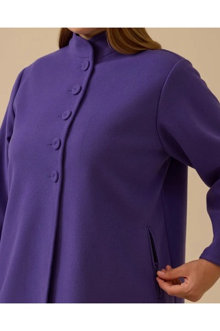 Büyük Beden Hakim Yaka Düğmeli Kaban Gala-xi Mor