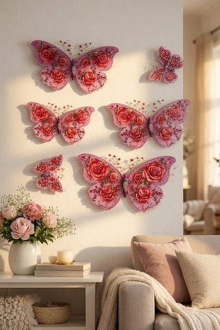 3d Kelebek Duvar Süsü 6'lı Vintage Desenli Yapışkanlı Duvar Dekoru Ev Oda Süsleme Seti Renkli