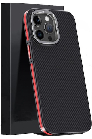 Cosmotex Joko İphone 15 Pro Kılıf Aramid 600d Kevlar Karbon Fiber Magsafe Kapak - Kırmızı