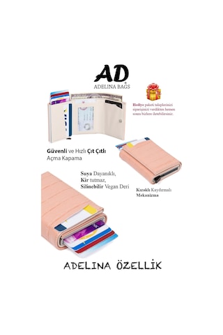 Adelina Bags Adelina Pudra Timsah Desenli Mekanizmalı Otomatik Kızaklı Kartlık Pudra
