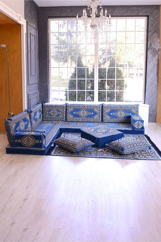 Şark Köşesi Takımı Konsepti Mavi Yahyalı Modeli Koltuk Takımı Sünger Dahil 13 Parça